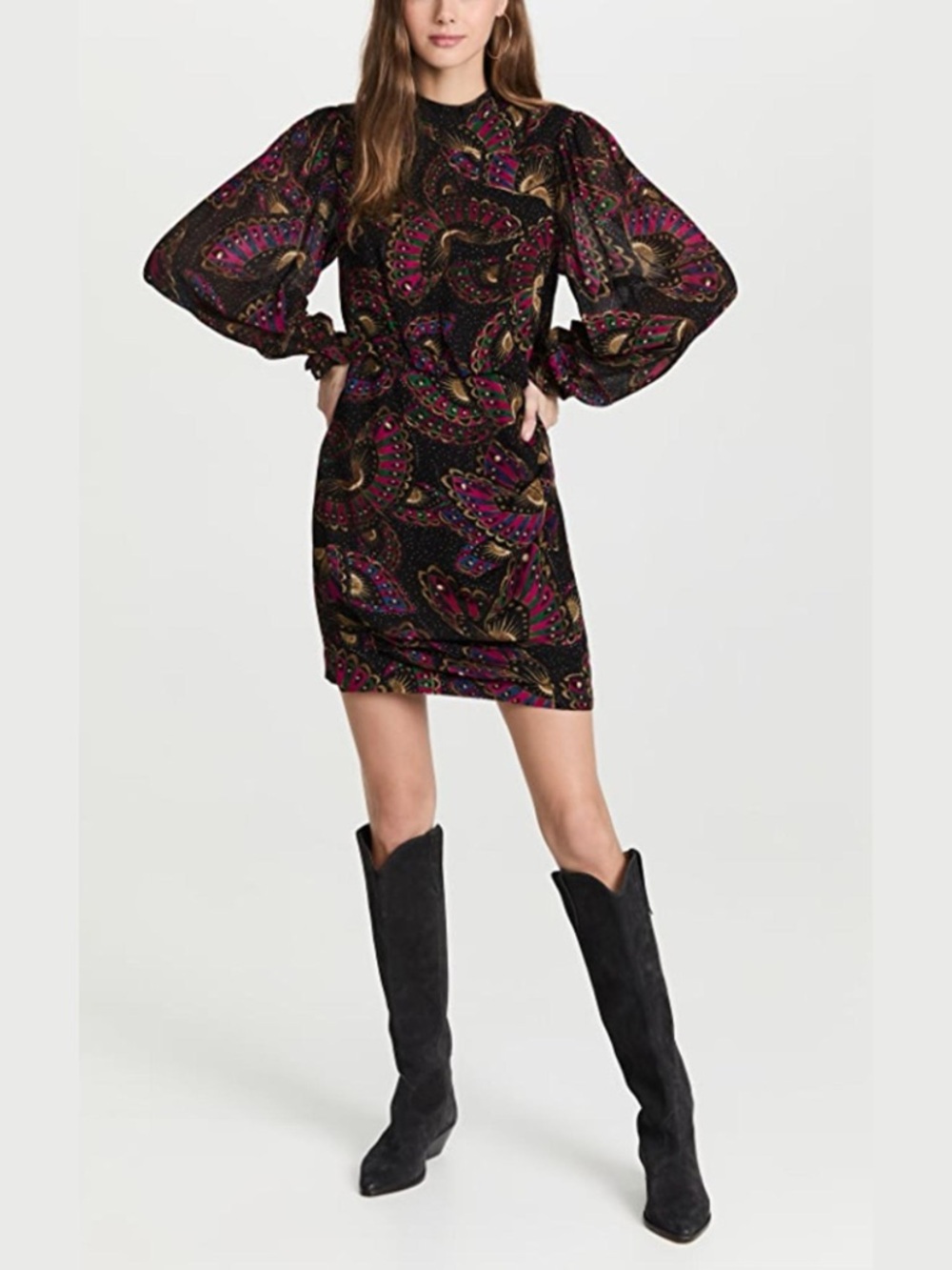 Drop Waist Puff Sleeve Butterfly Sky Mini Dress